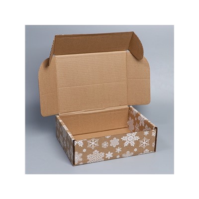 Коробка новогодняя складная «Снежинки», бурый, 27×21×9 см, Новый год