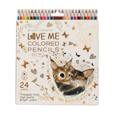 Карандаши 24цв "LOVE ME. КОТИКИ ПРИНОСЯТ СЧАСТЬЕ" 30-0156 Bruno Visconti