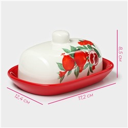 Маслёнка Доляна «Гранат», 17.2×12.4×8.5 см, цвет красный и белый