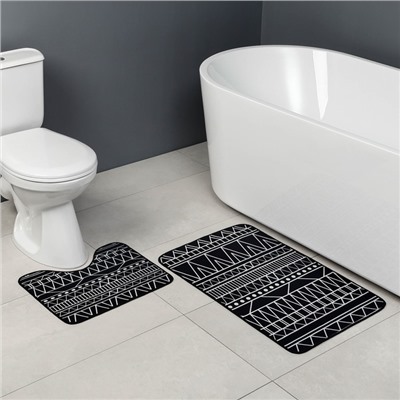 Коврики для ванной и туалета Доляна «Марокканский», 2 шт., 50×80, 40×50 см, чёрно-белые