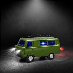 Машина металл UAZ УАЗ 452, 18,5 см, (свет-звук, двер. люк, баг,зеленый) инерц., в коробке