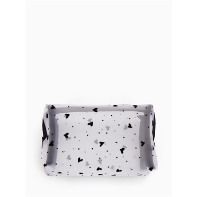 Косметичка женская HEARTS, с рисунком, сетка, на молнии, белая