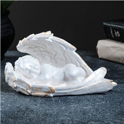 Фигурка гипс «Ангел спящий в крыльях», перламутровый, 14×12×6 см