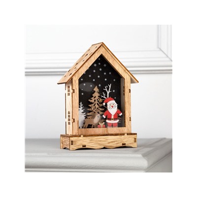 Светодиодная фигура «Дом с Дедом Морозом» 12×17×4 см, дерево, батарейки АААх2 (не в комплекте), свечение тёплое белое