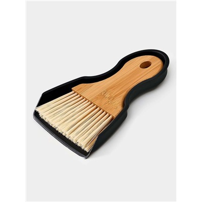 Щётка с совком Meli, бамбуковая ручка, 18×14 см, чёрная
