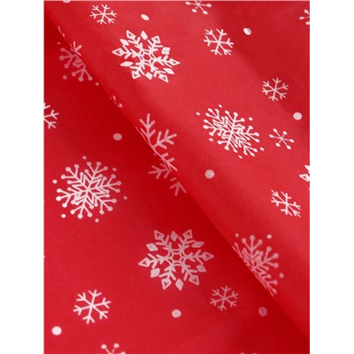 Бумага новогодняя упаковочная тишью «Снежинки на красном», красная, 50×66 см