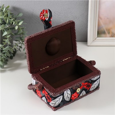 Шкатулка для рукоделия и шитья «Пуансеттия на чёрном», хранение ниток, иголок, мелочи, 18×12×9.5 см