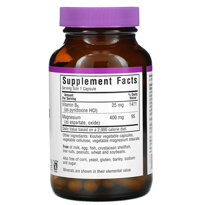Bluebonnet Nutrition, магний и витамин B6, 90 вегетарианских капсул