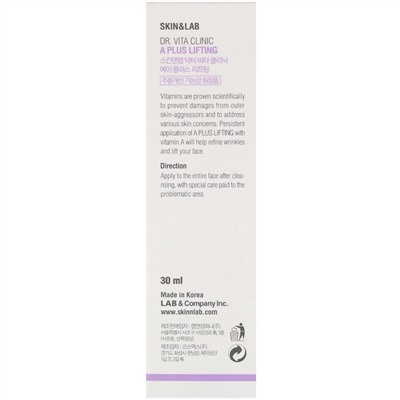 Skin&Lab, Серия Dr. Vita Clinic, подтягивающий крем A Plus, с витамином A, 30 мл