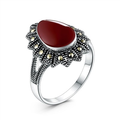 Кольцо из чернёного серебра с синтетическим агатом и марказитами 925 пробы GAR3140ак
