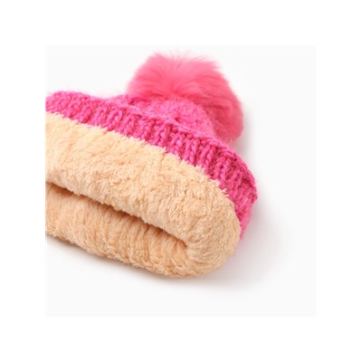 Шапка с помпоном женская MINAKU, розовая, размер 56-58
