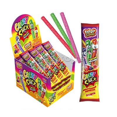 Жевательный мармелад в кислой обсыпке "Crazy gummy. Crazy stick" ассорти 20гр*24шт