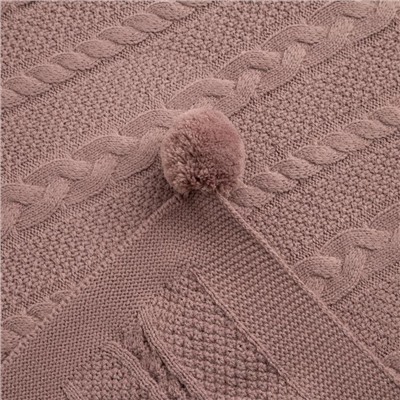 Вязаный плед "Крошка Я" Рисунок косичка, 90х90 см, коричневый