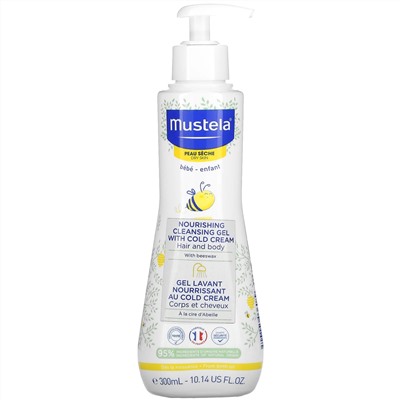 Mustela, детский питательный очищающий гель для волос и тела с охлаждающим эффектом, для сухой кожи, 300 мл (10,14 жидк. унции)