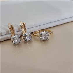 Комплект ювелирной бижутерии коллекция "Дубай" серьги и кольцо 19 р, покрытие позолота, вставка: фианиты и цирконы, цвет: прозрачный, арт.217.514-19