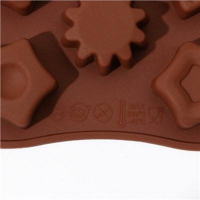 Форма для конфет и шоколада Доляна «Звёзды», 21×11×1.5 см, 14 ячеек (3×3 см), цвет коричневый