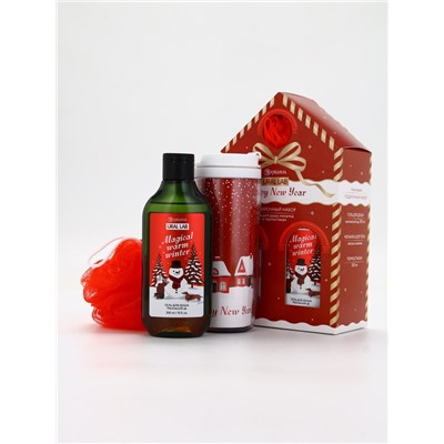 Подарочный набор новогодний Happy New Year: гель для душа, мочалка и термостакан, аромат магический, URAL LAB