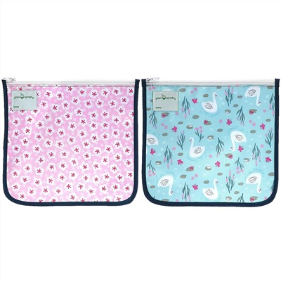 Green Sprouts, Reusable Insulated Sandwich Bags, 6+ Month, Aqua Swan, 2 Pack