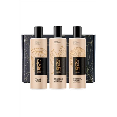 BeOn Подарочный набор парфюрованных гелей для душа №22 / Royal Tobacco Vanilla, Oriental Amber, Femme Fatale, 260 мл x 3 KRISTALLER, 1109503