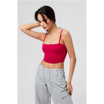 Кроп F-топ-бандо-3 спортивный домашний на тонких бретельках (Фуксия)