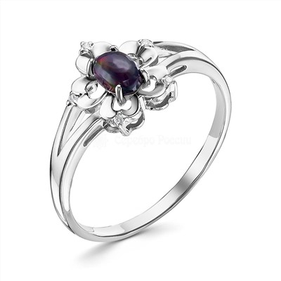 Кольцо из серебра с нат.чёрным опалом и фианитами родированное 925 пробы К-3796рс1171600