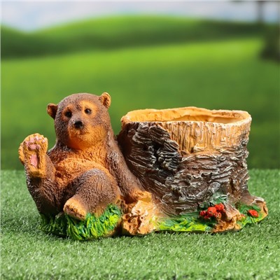 Декоративное кашпо из полистоуна «Медвежонок у пня», 25×13 см