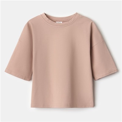 Футболка детская MINAKU:Basic line kids, бежевая, рост 122-128 см