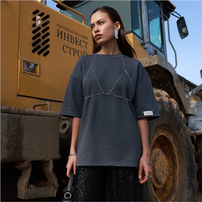 Футболка женская с нашивкой MIST Base, цвет графит, размер 42