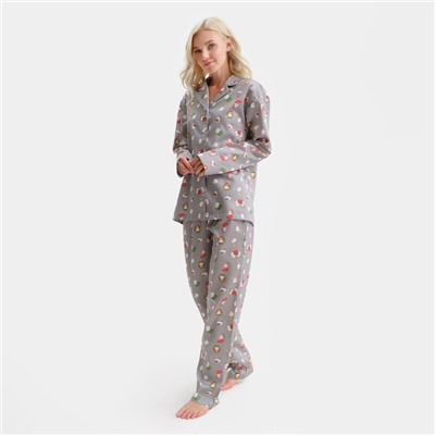 Пижама новогодняя женская (рубашка, брюки) KAFTAN «Зайка», серая, размер 40-42