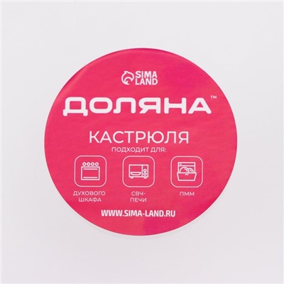 Кастрюля для запекания Доляна «Утятница», 2.9 л, 24.5×20.5×13.5 см, жаропрочное стекло, с крышкой