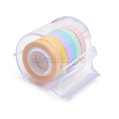 Набор клейкой бумажной ленты для заметок "Pastel" в диспенсере с отрезным ножом, размер диспенсера 75х55 мм, лента 8 ммx5 м, полный клеевой слой, 6 рулонов, 6 цветов, офсет 74 г/м², в пластиковой коробке