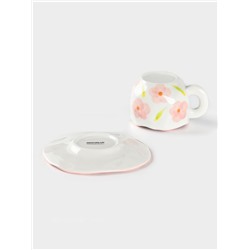 Чайная пара Доляна «Дивный сад», чашка 330 мл, блюдце d=16 см, ручная роспись, керамика, белая