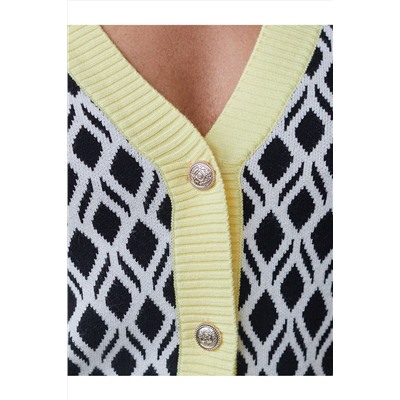 Кардиган с V-вырезом жаккардовой вязки с принтом ромб VILATTE, 1229069