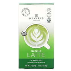 Navitas Organics, Latte Superfood Drink Mix, Matcha, 10 Packets, 0.31 oz (9 g) Each