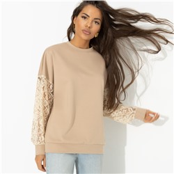 Свитшот комбинированный с кружевом, Роскошь без пафоса