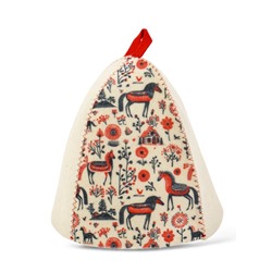 Шапка для бани и сауны «Мезенские кони», полиэфир 70%, шерсть 30%