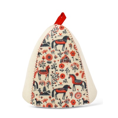 Шапка для бани и сауны «Мезенские кони», полиэфир 70%, шерсть 30%