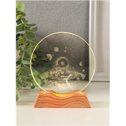 Световая фигурка стекло «Диск. Голограмма: Космическая станция», 5хLED, d=10 см, USB, 10×4×11.4 см