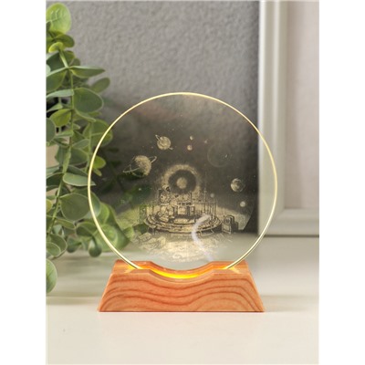 Световая фигурка стекло «Диск. Голограмма: Космическая станция», 5хLED, d=10 см, USB, 10×4×11.4 см