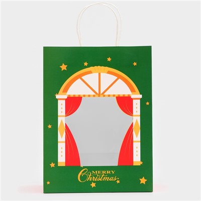 Пакет подарочный новогодний с окном «Театр» 30×22×14 см