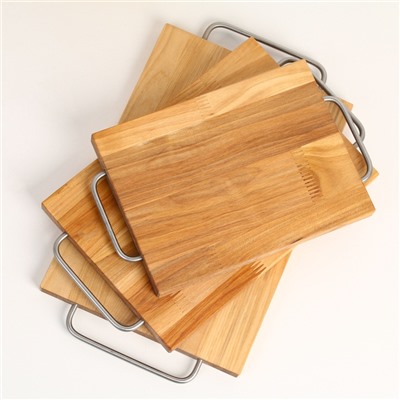 УЦЕНКА Набор досок разделочных «Прямоугольник», металлические ручки, 39×23×2 см, 33×20×1.8 см, 28×18 см