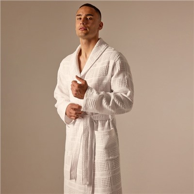 Халат вафельный мужской SL HOME: Chess «Блан де Блан», размер S, хлопок 100%, белый