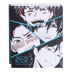 Скетчбук,Альбом для рисования 40л. "Аниме лица" Sev плотность бумаги 120 г/м2