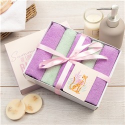 Махровые полотенца «Этель» Summer, 30×30 см - 5 шт., хлопок 100%