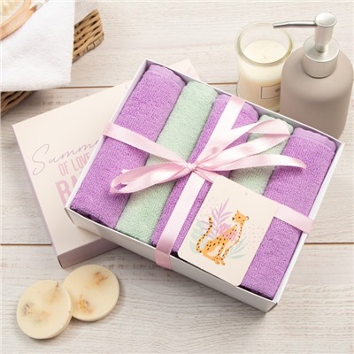 Махровые полотенца «Этель» Summer, 30×30 см - 5 шт., хлопок 100%