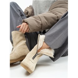 Ботинки женские бежевые замшевые на молнии, литая подошва