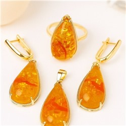 Комплект ювелирной бижутерии Итальянское золото (покрытие желтое 14к) серьги, кулон и кольцо 17 р, вставка: искусственный янтарь, арт.213.913-17