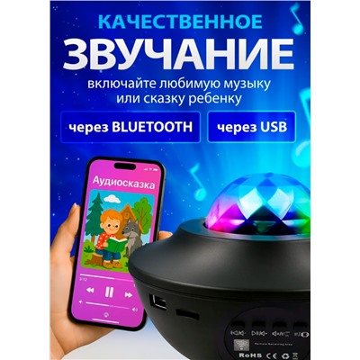 Светодиодный LED диско шар. проектор Звездное небо, черный