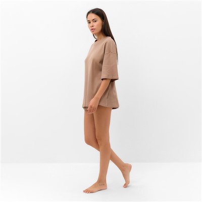Пижама женская (футболка, шорты) KAFTAN Basic line, размер 42, цвет кофейный