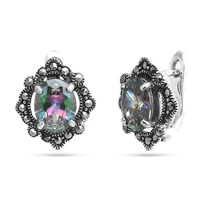 Серьги из серебра марказит, мистик кварц, SL-AGA133